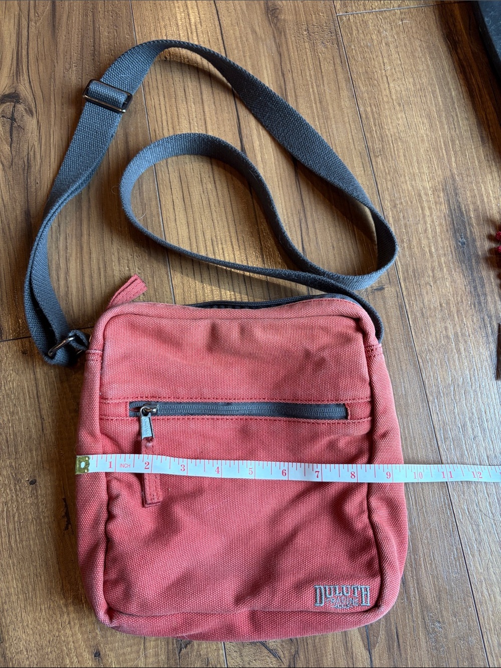 Duluth Trading Co Red Canvas Crossbody Messenger with Grey Strap
